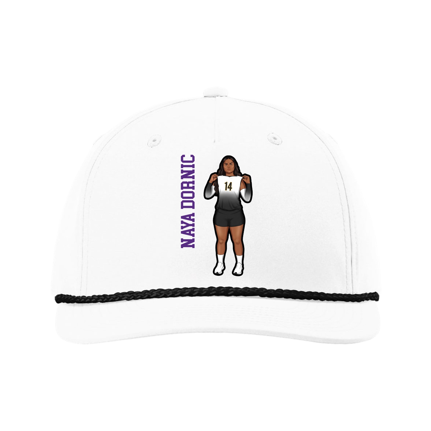 Five-Panel Classic Rope Cap — Name Vertical in White