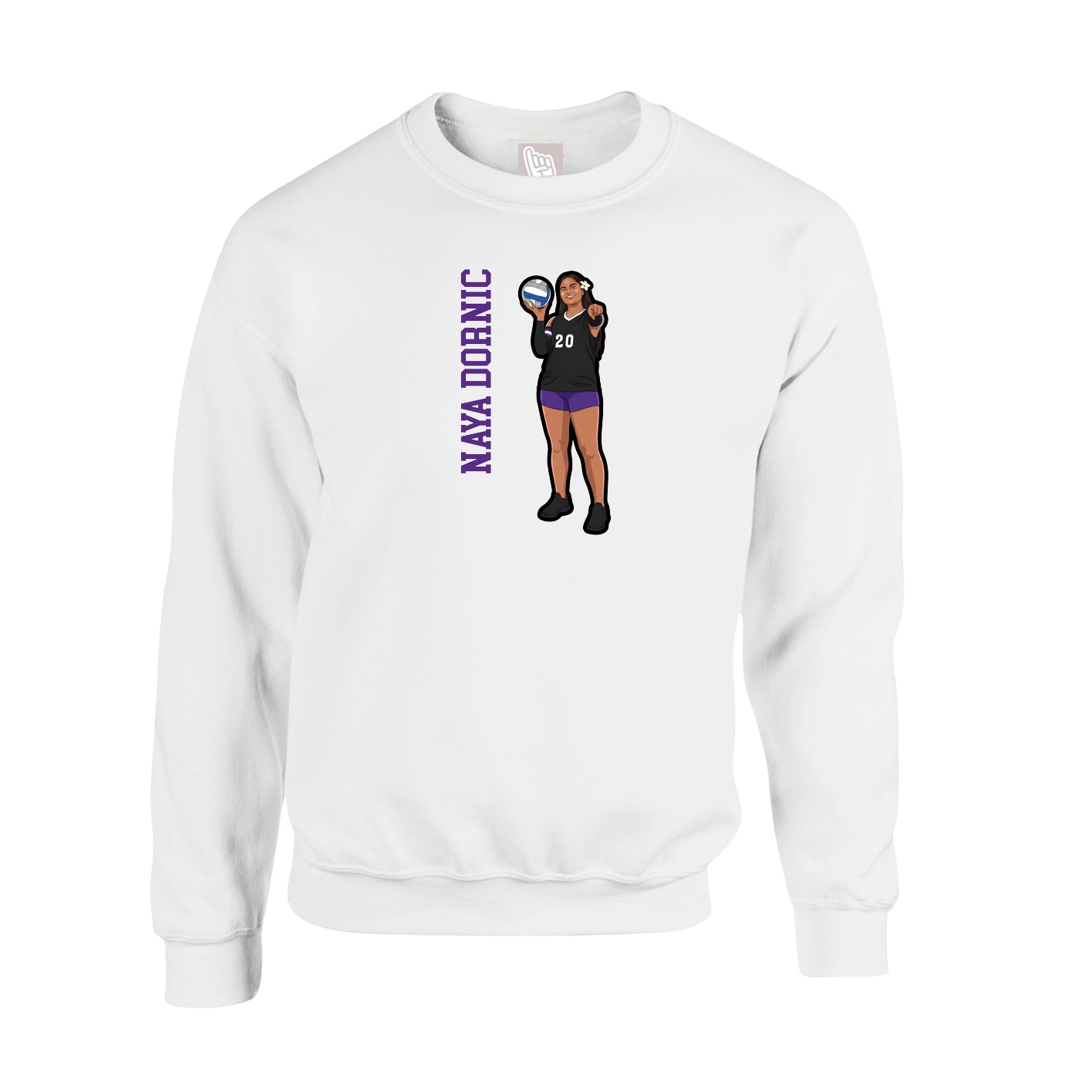 Fleece Crew — Name Vertical in White