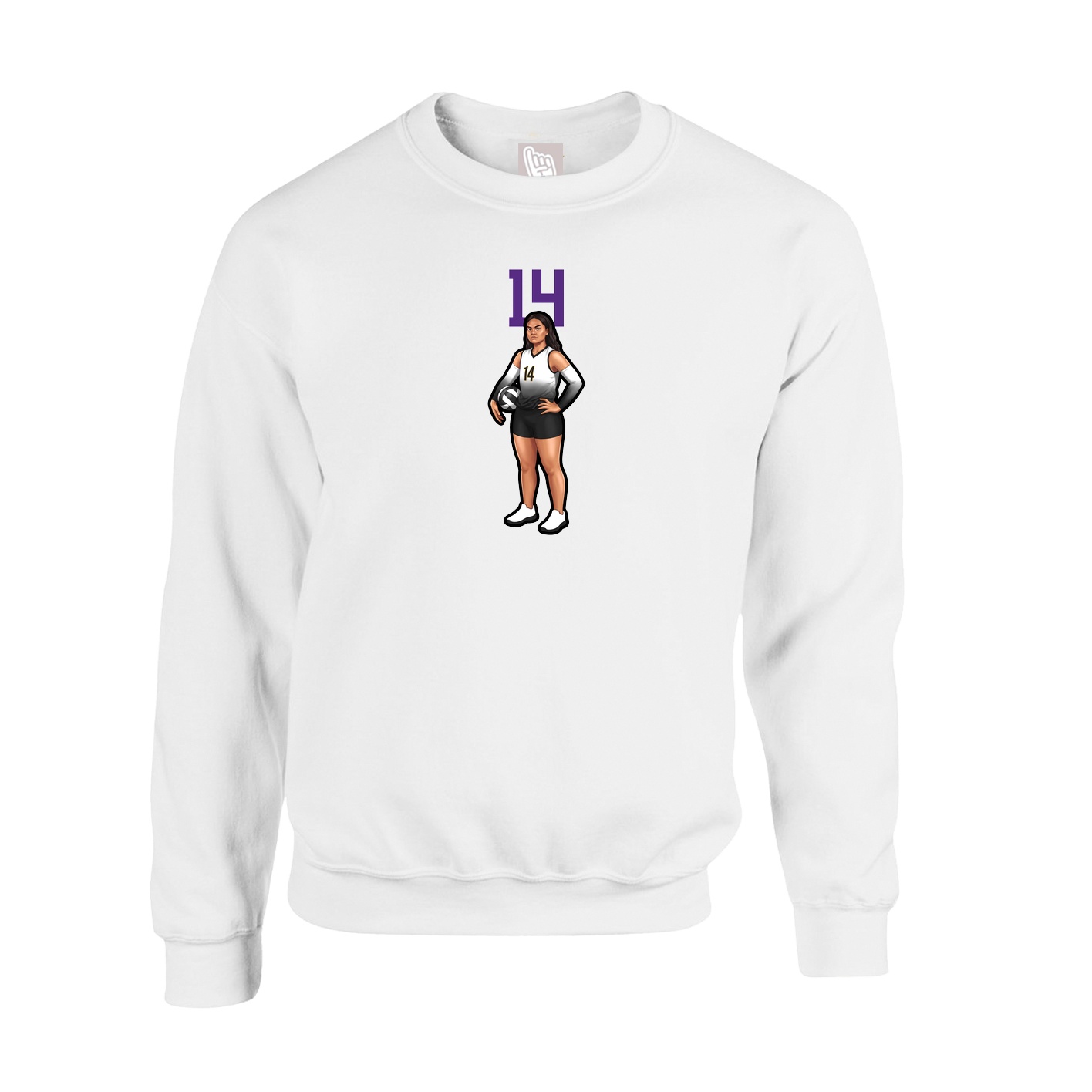Fleece Crew — Number Top in White