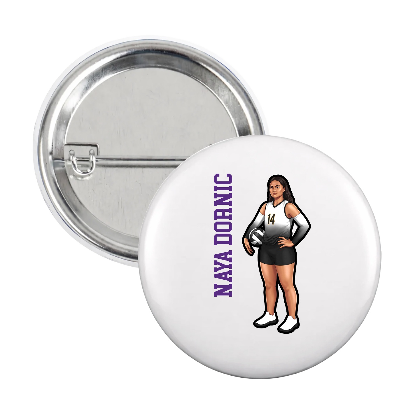 Game Day Button — Name Vertical in White