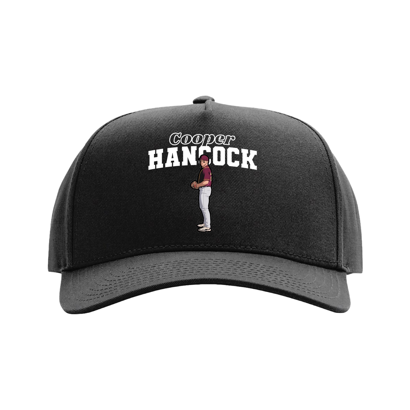 Full Fabric Five-Panel Champ Cap — Name Arch in Black