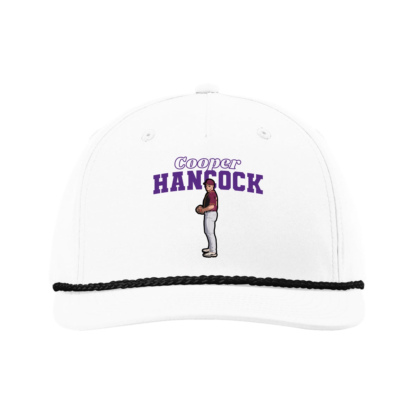 Five-Panel Classic Rope Cap — Name Arch in White