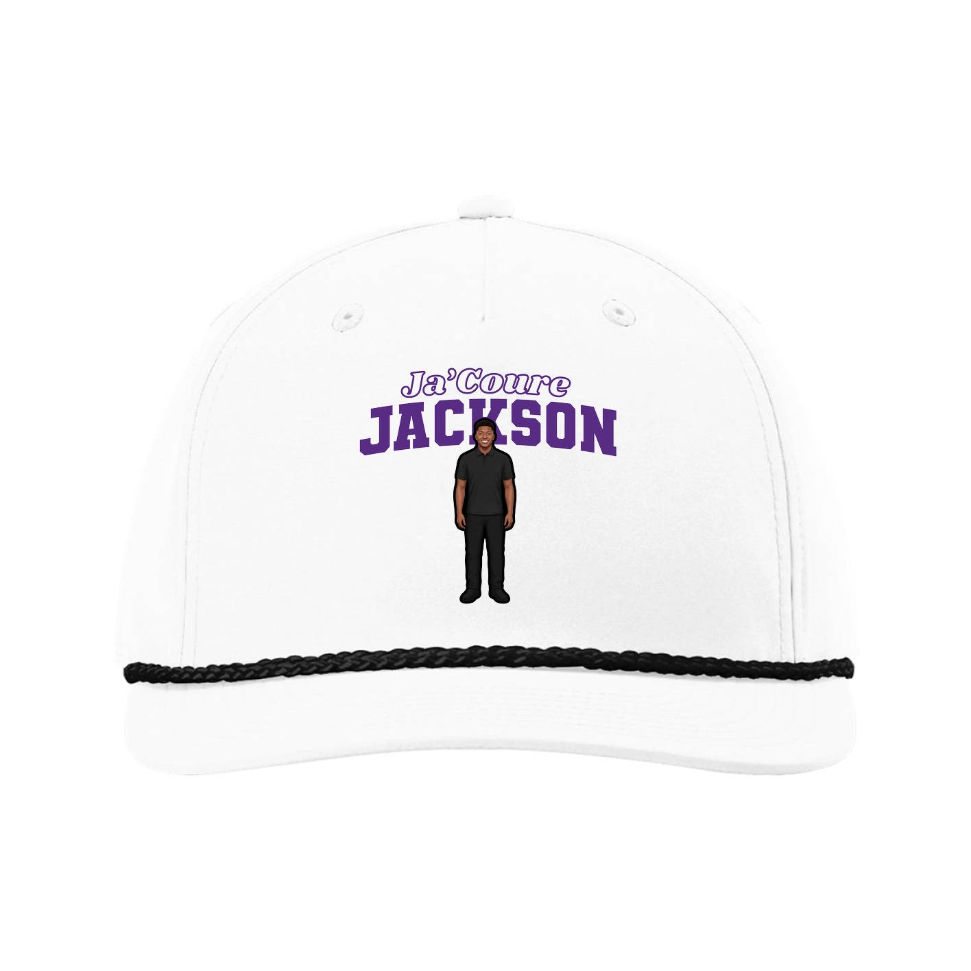 Five-Panel Classic Rope Cap — Name Arch in White
