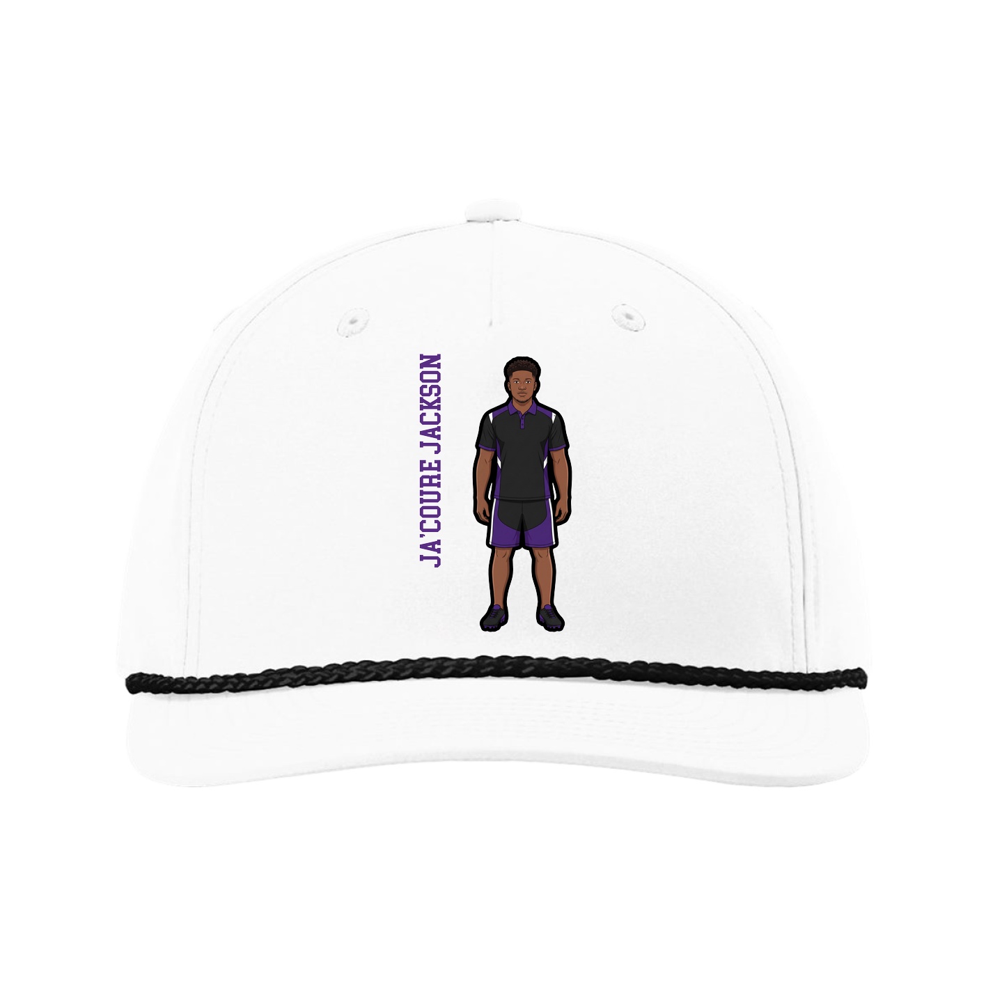 Five-Panel Classic Rope Cap — Name Vertical in White