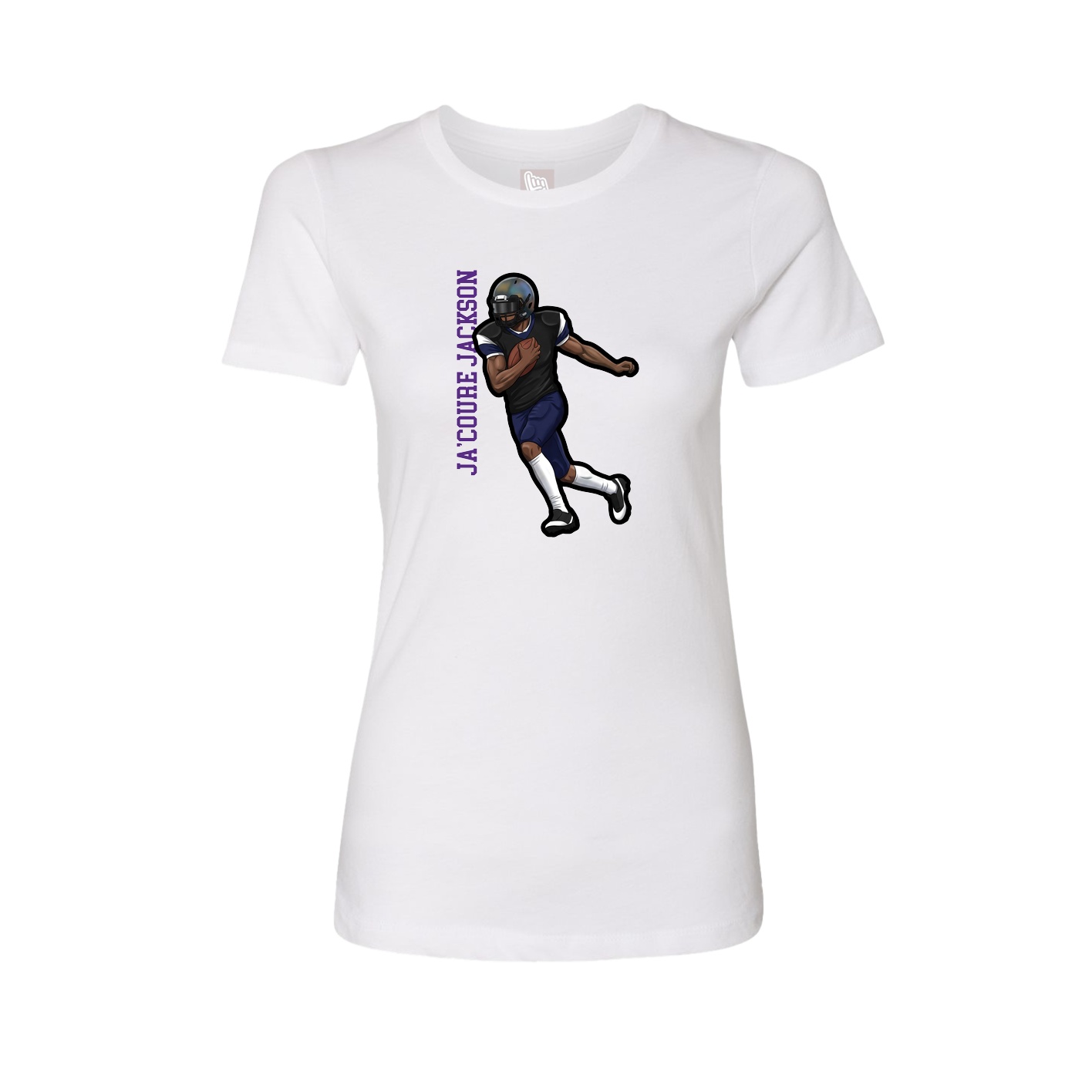 Fitted Women's Tee — Name Vertical in White