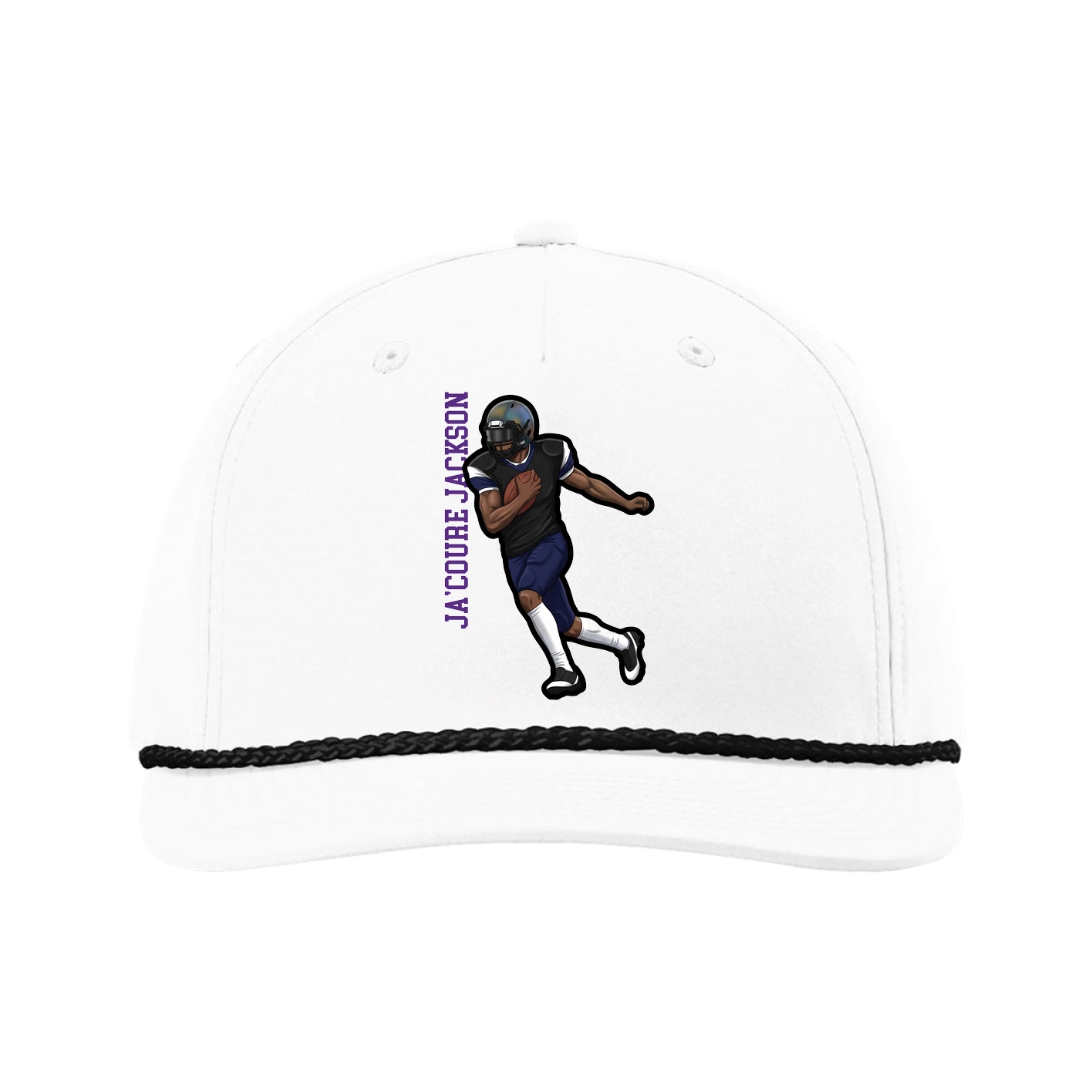 Five-Panel Classic Rope Cap — Name Vertical in White