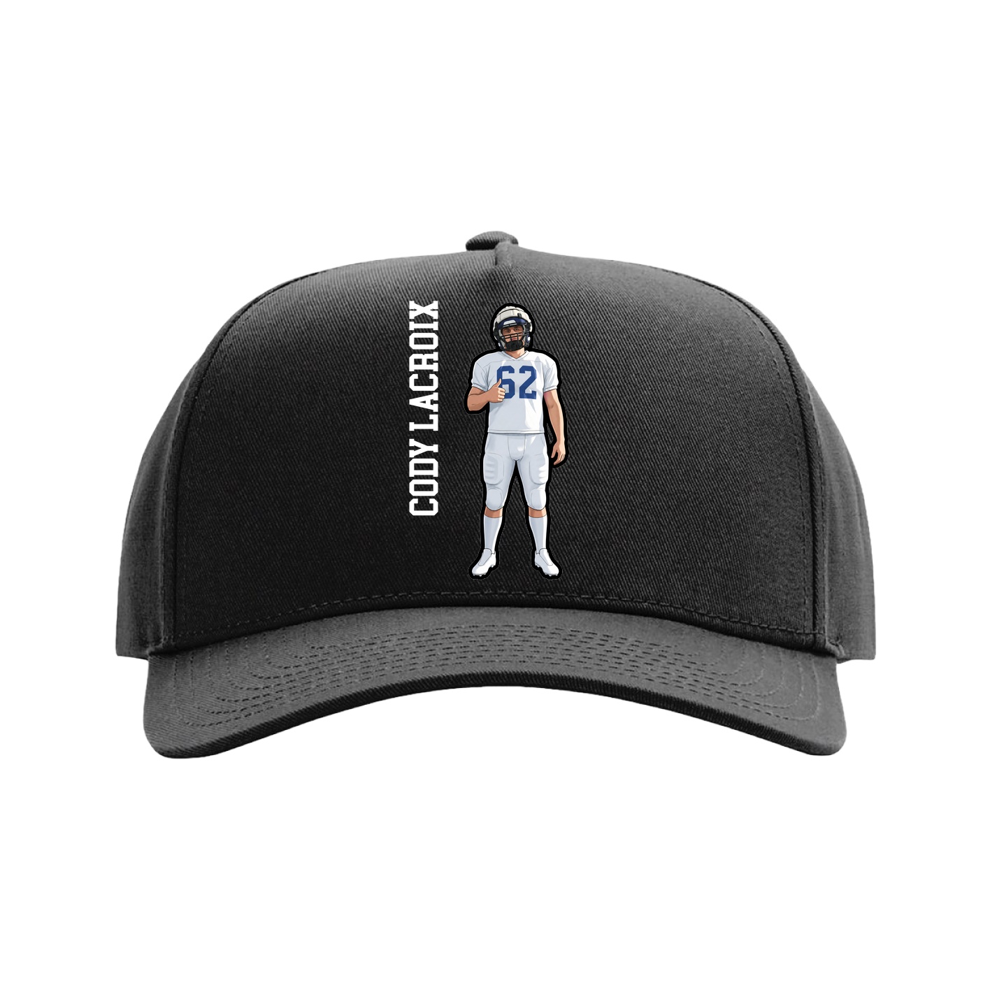 Full Fabric Five-Panel Champ Cap — Name Vertical in Black