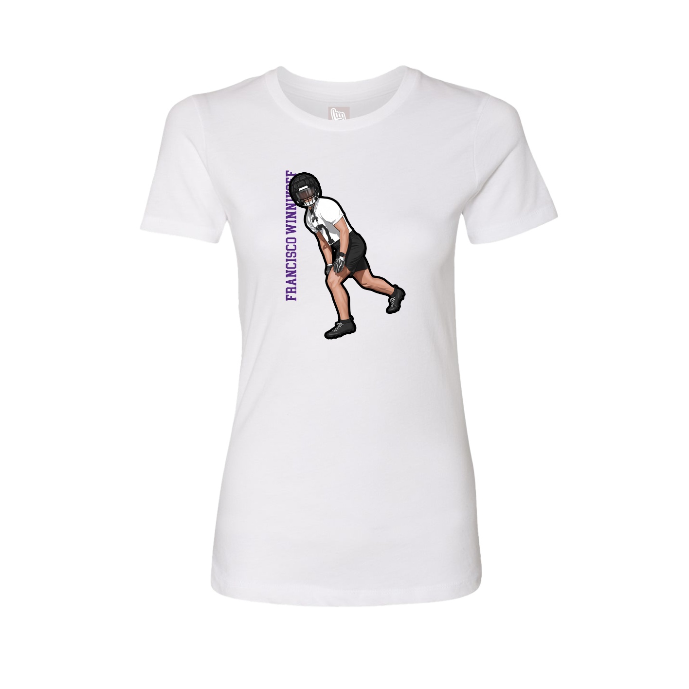 Fitted Women's Tee — Name Vertical in White