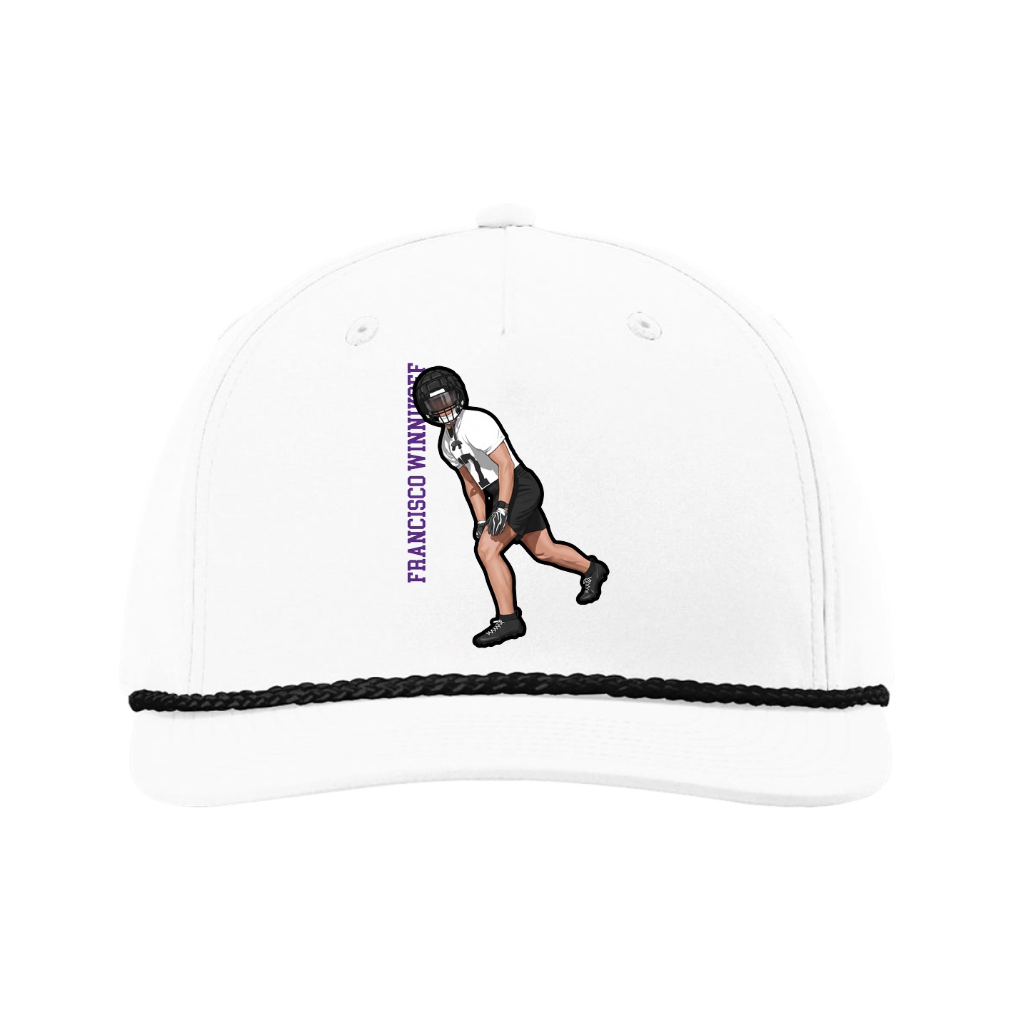 Five-Panel Classic Rope Cap — Name Vertical in White