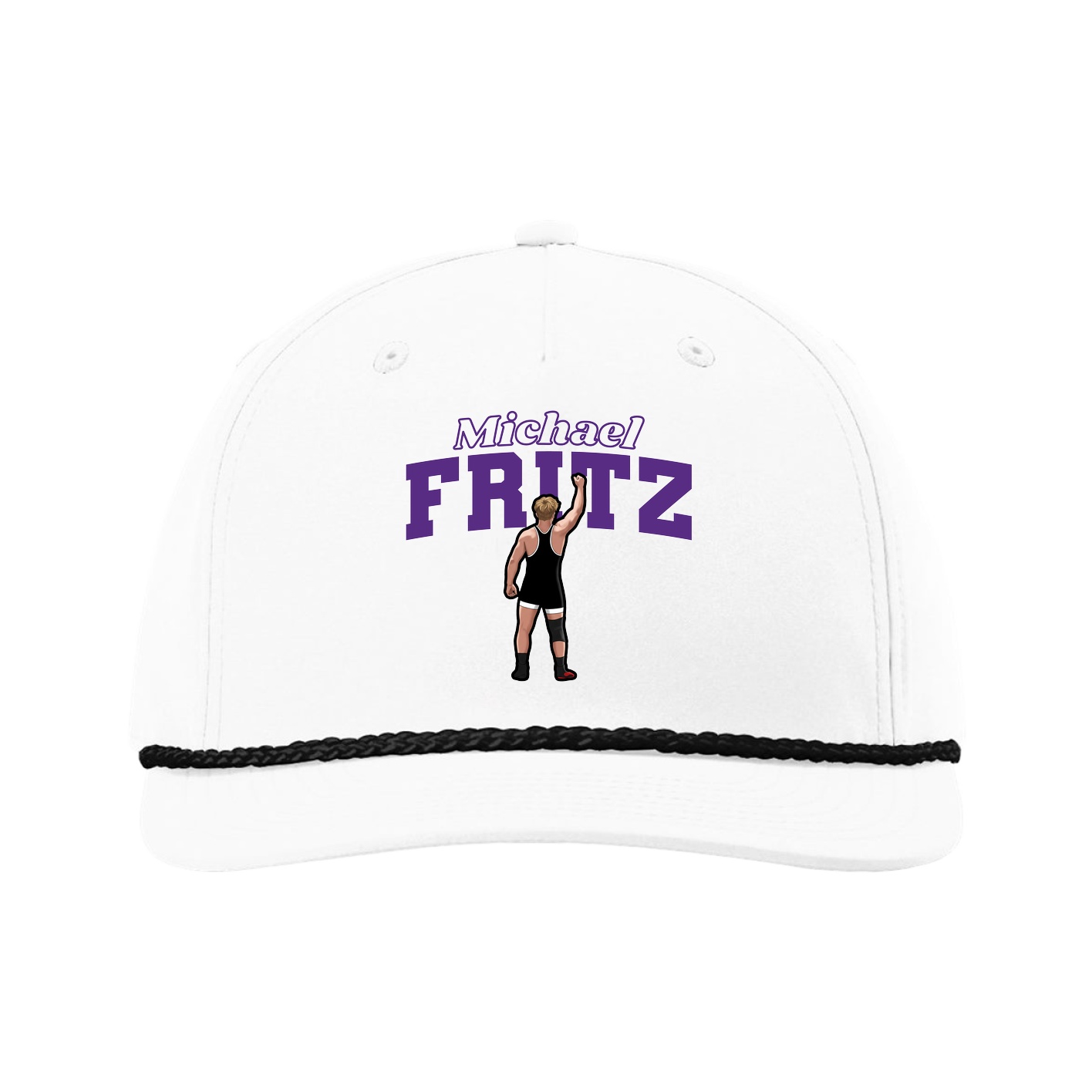 Five-Panel Classic Rope Cap — Name Arch in White