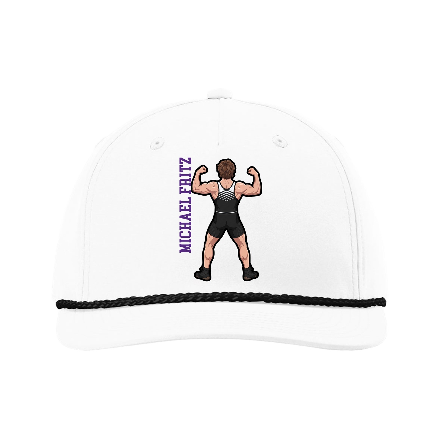 Five-Panel Classic Rope Cap — Name Vertical in White