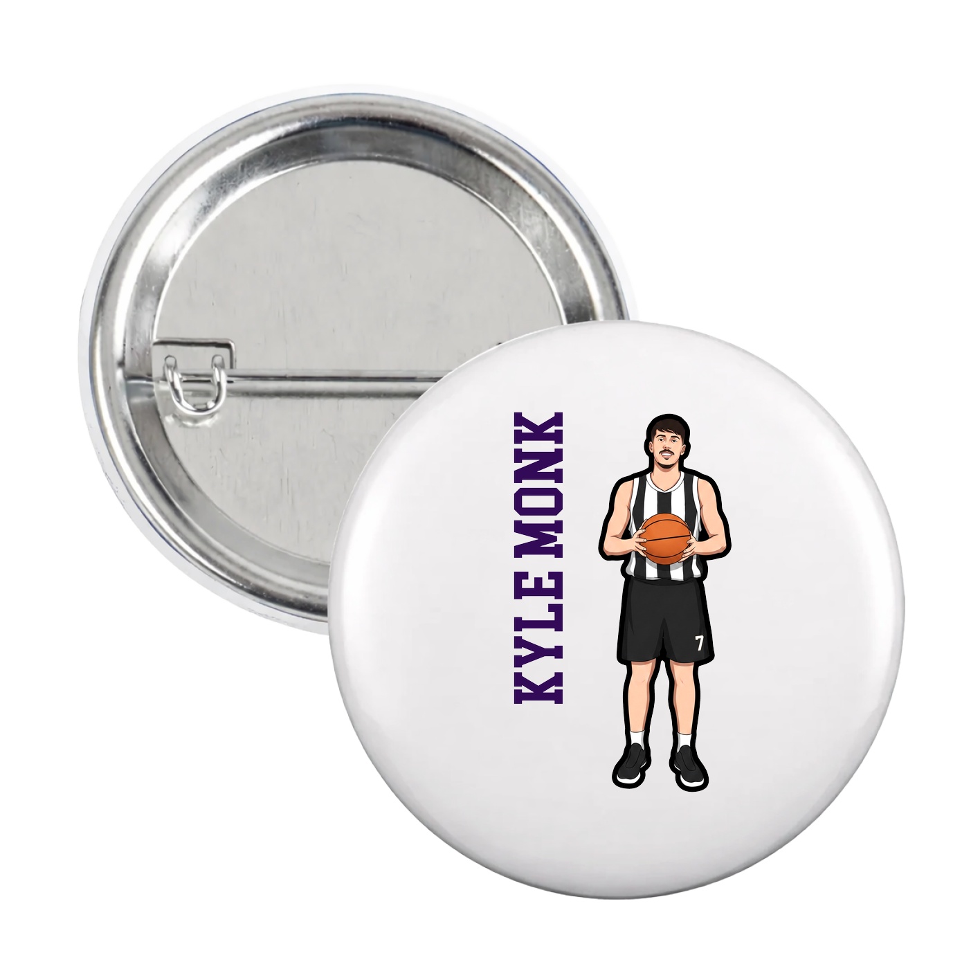 Game Day Button — Name Vertical in White