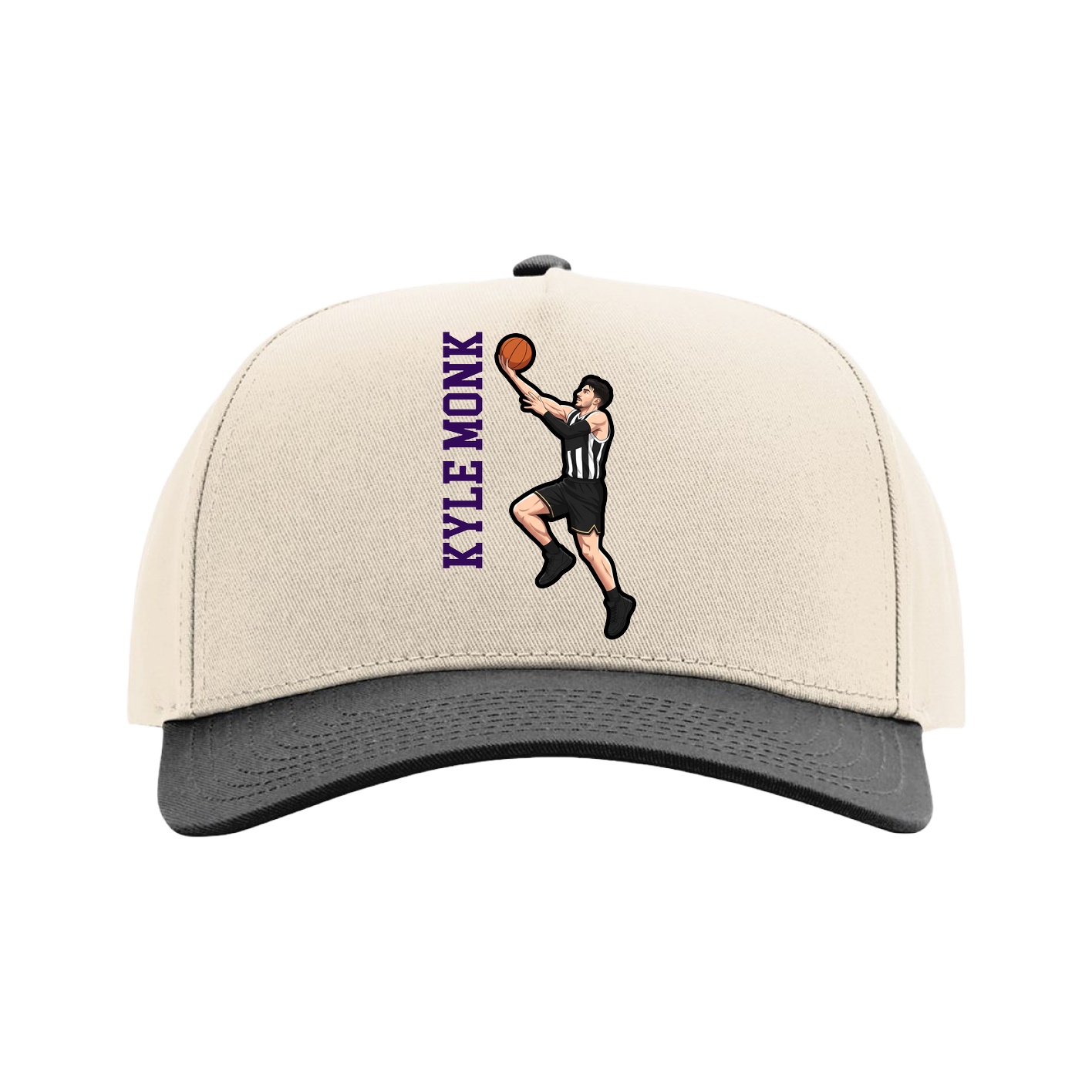 Full Fabric Five-Panel Champ Cap — Name Vertical in Cream/Black