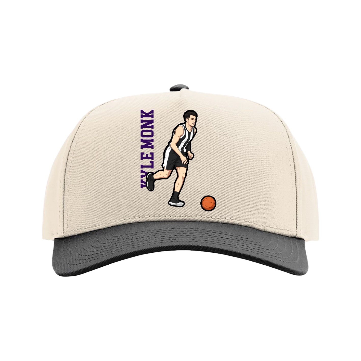 Full Fabric Five-Panel Champ Cap — Name Vertical in Cream/Black