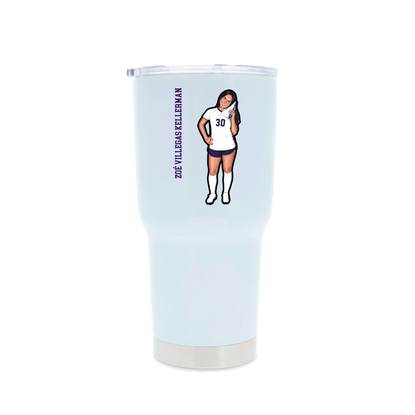30oz Stainless Steel Tumbler — Name Vertical in White