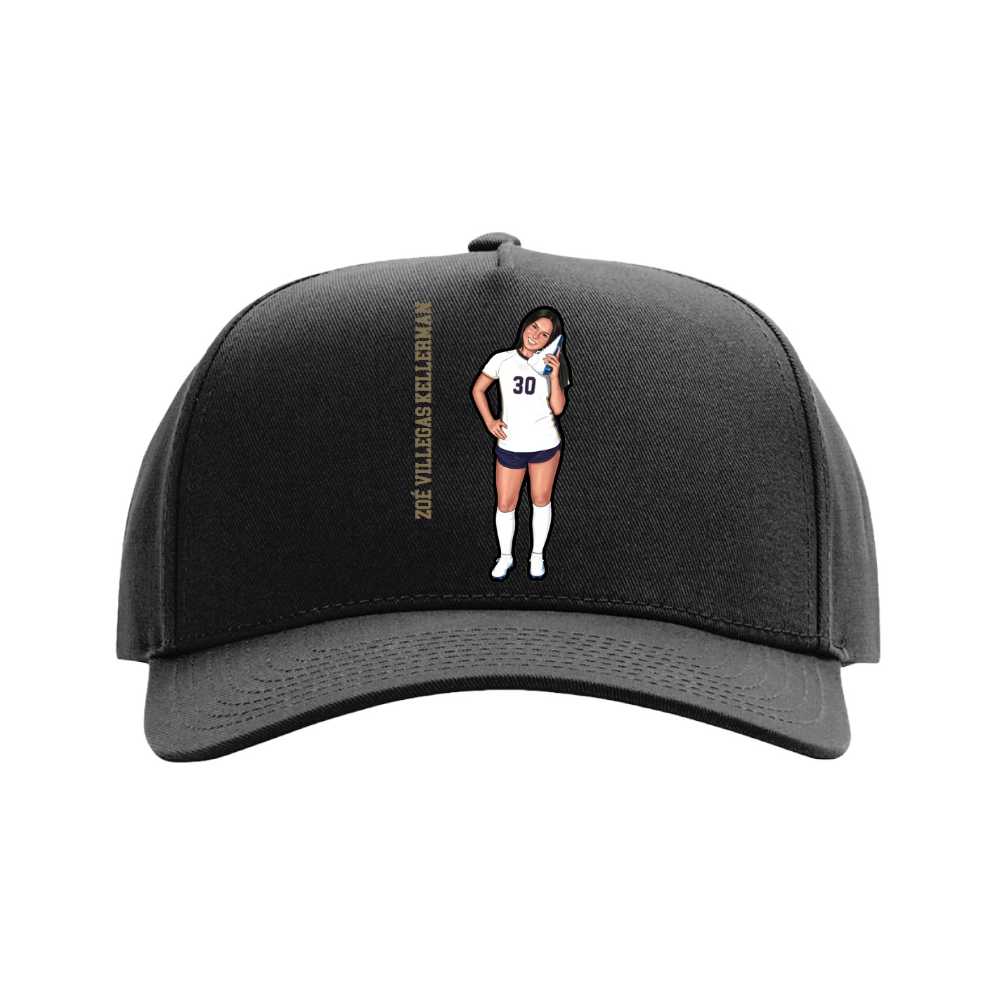 Full Fabric Five-Panel Champ Cap — Name Vertical in Black