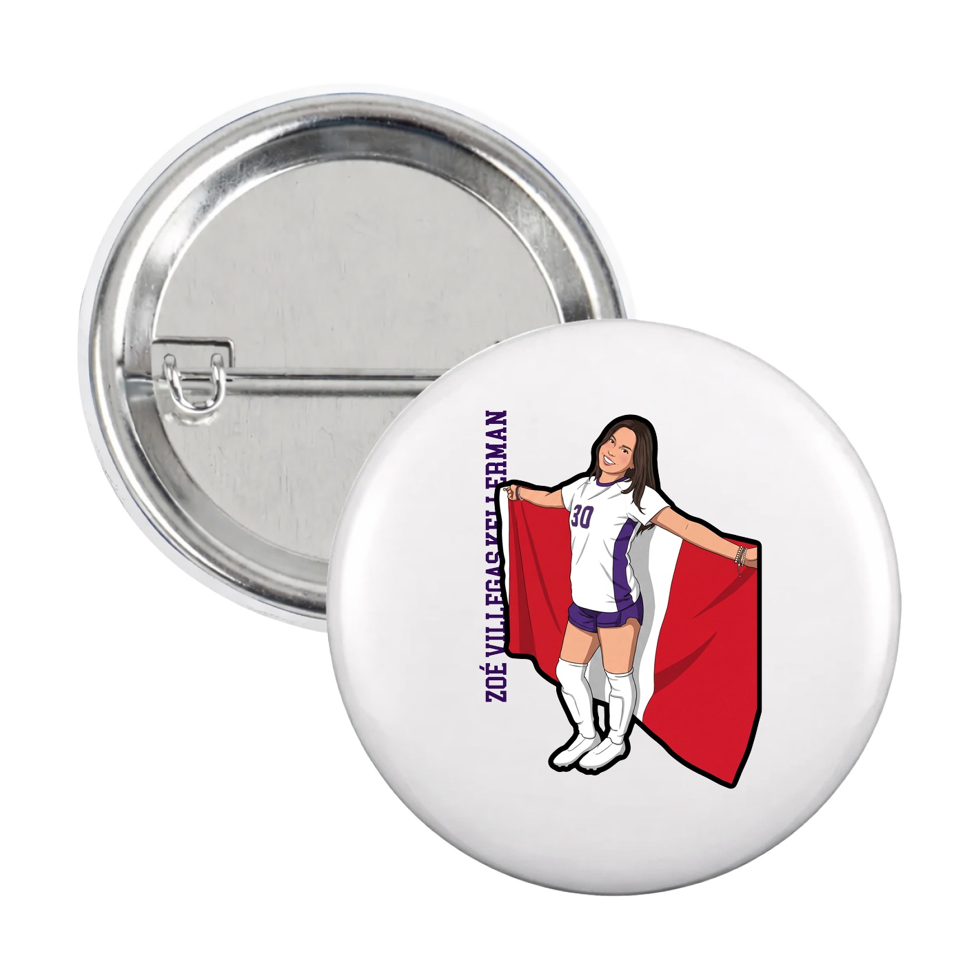 Game Day Button — Name Vertical in White