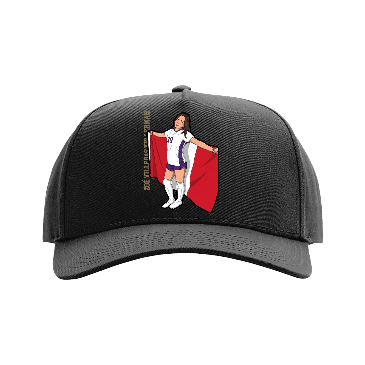 Full Fabric Five-Panel Champ Cap — Name Vertical in Black