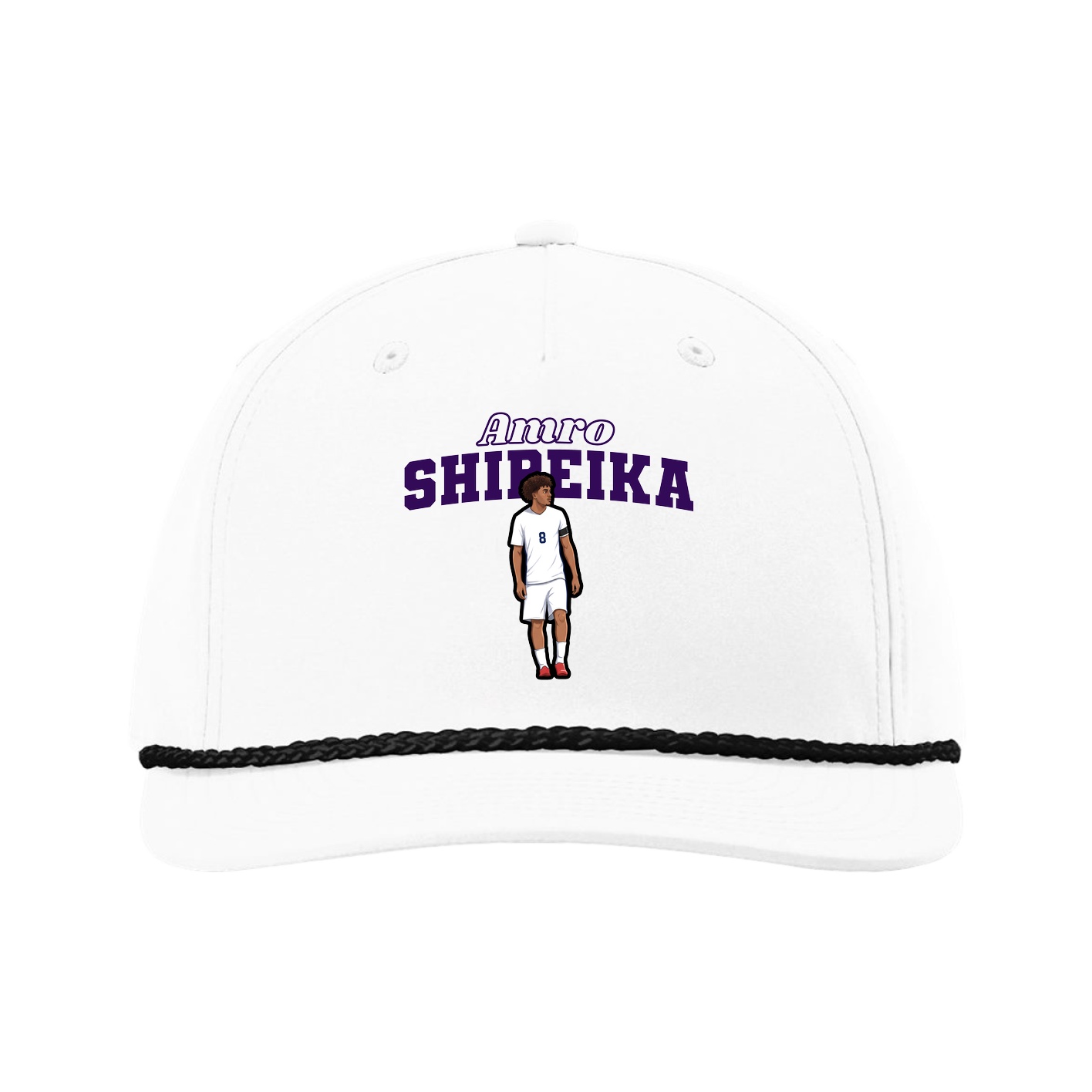 Five-Panel Classic Rope Cap — Name Arch in White