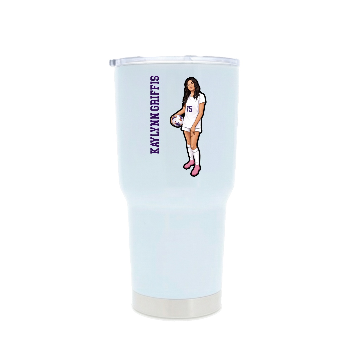30oz Stainless Steel Tumbler — Name Vertical in White
