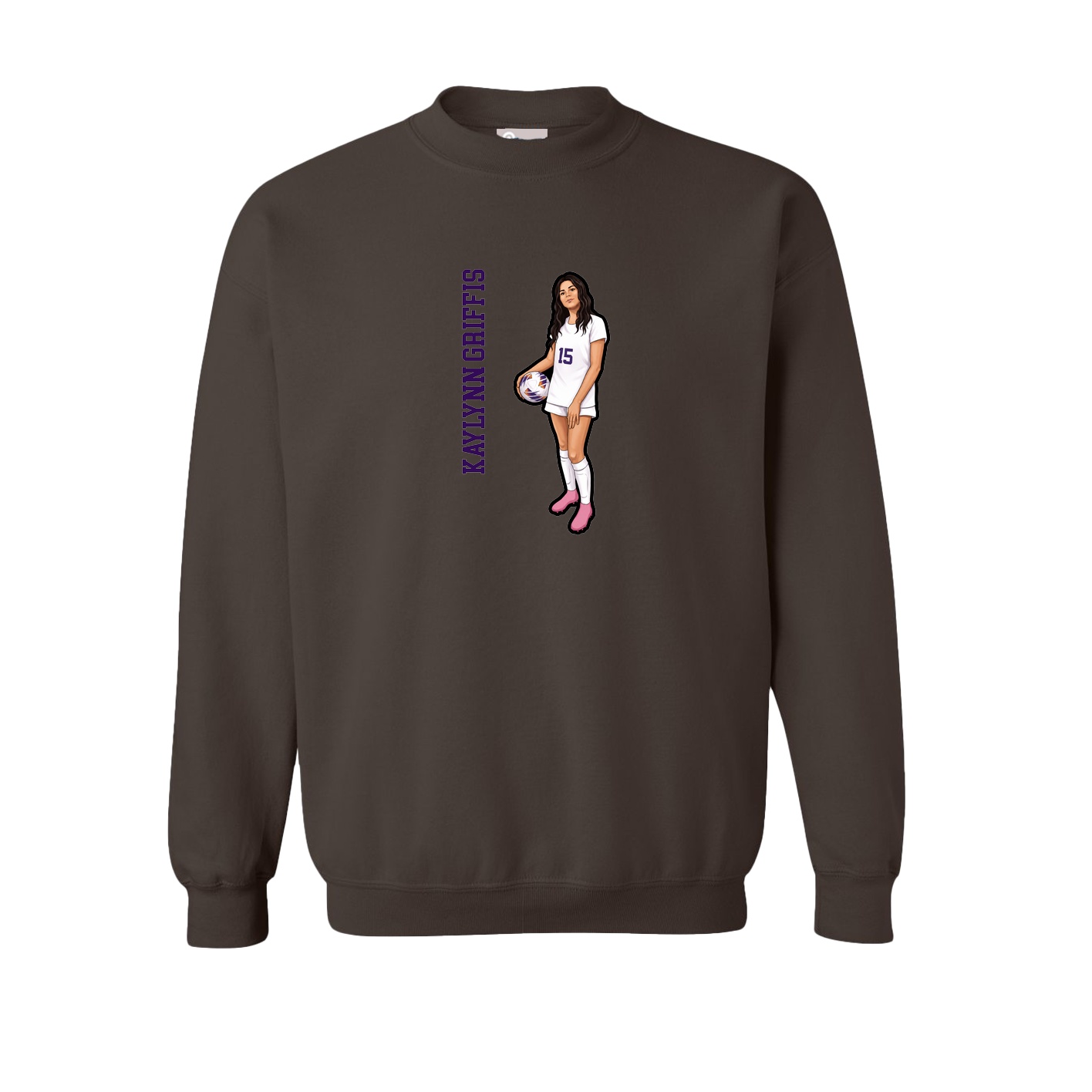 Fleece Crew — Name Vertical in Brown