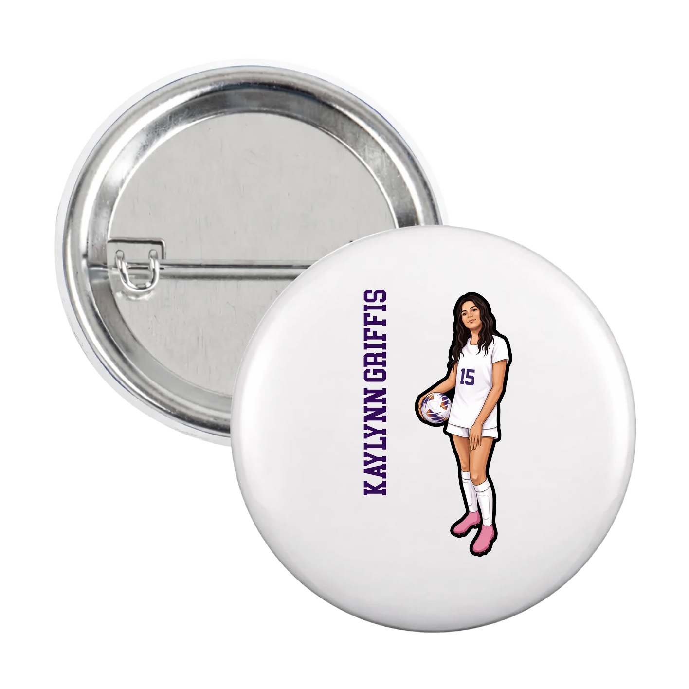 Game Day Button — Name Vertical in White