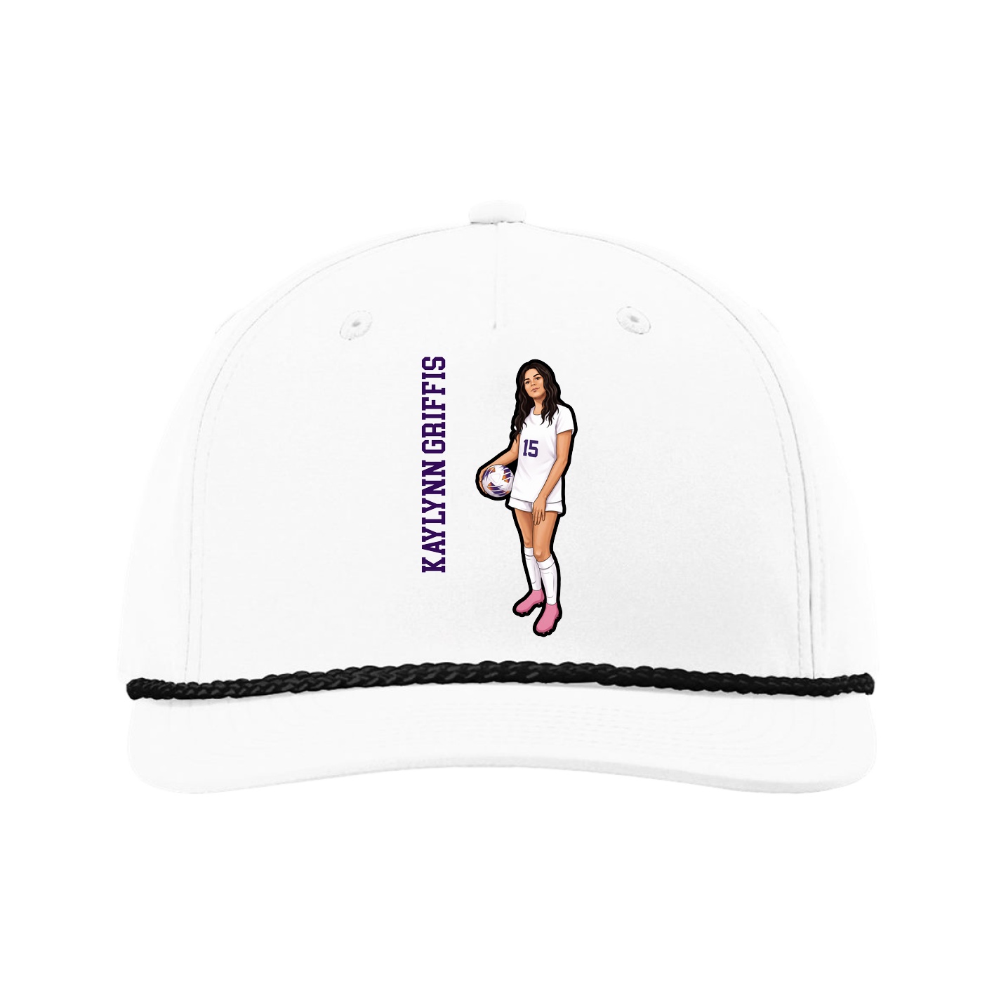Five-Panel Classic Rope Cap — Name Vertical in White