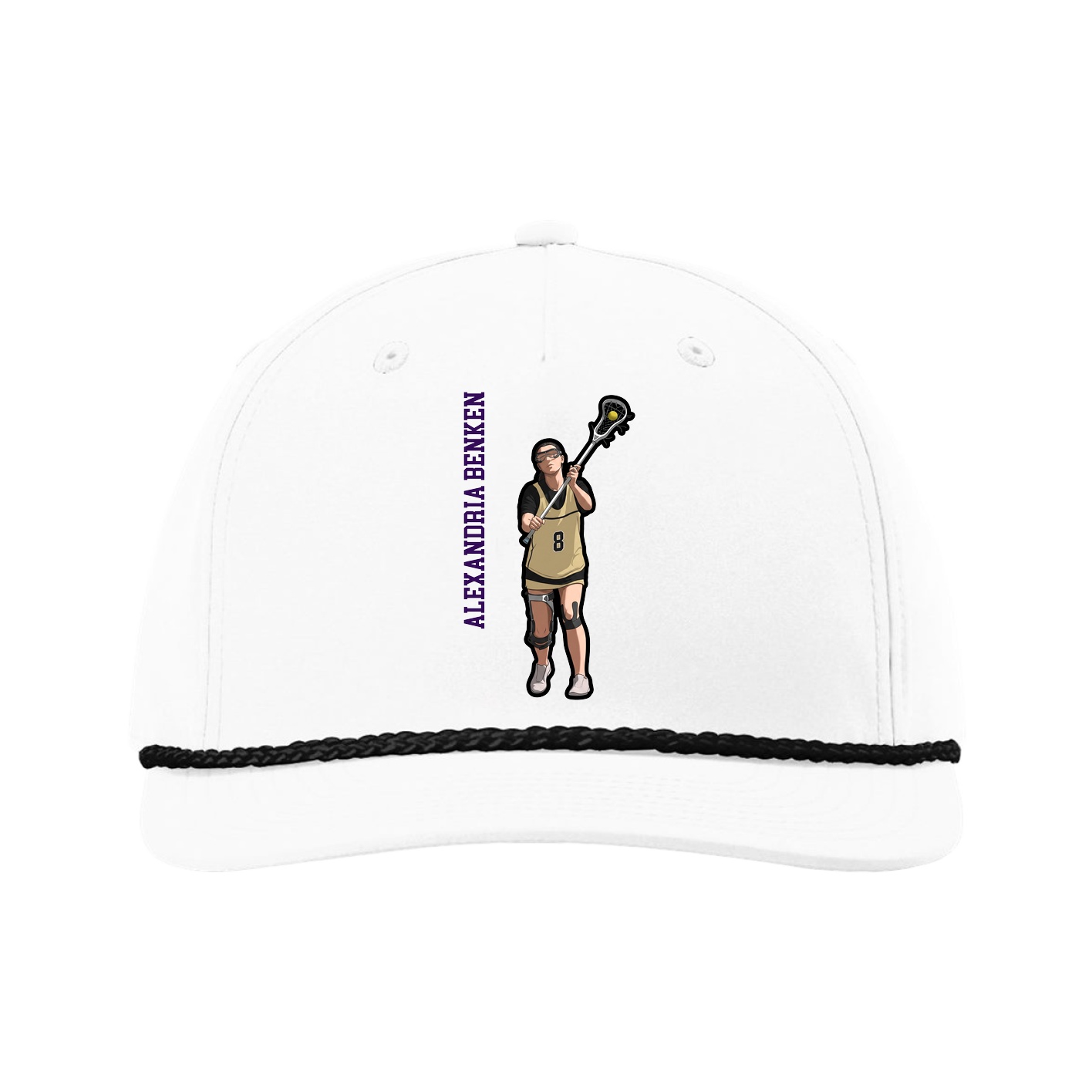 Five-Panel Classic Rope Cap — Name Vertical in White