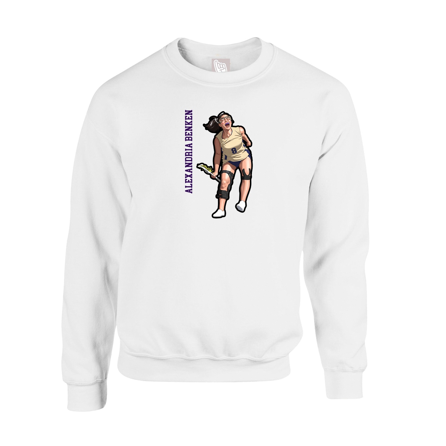 Fleece Crew — Name Vertical in White