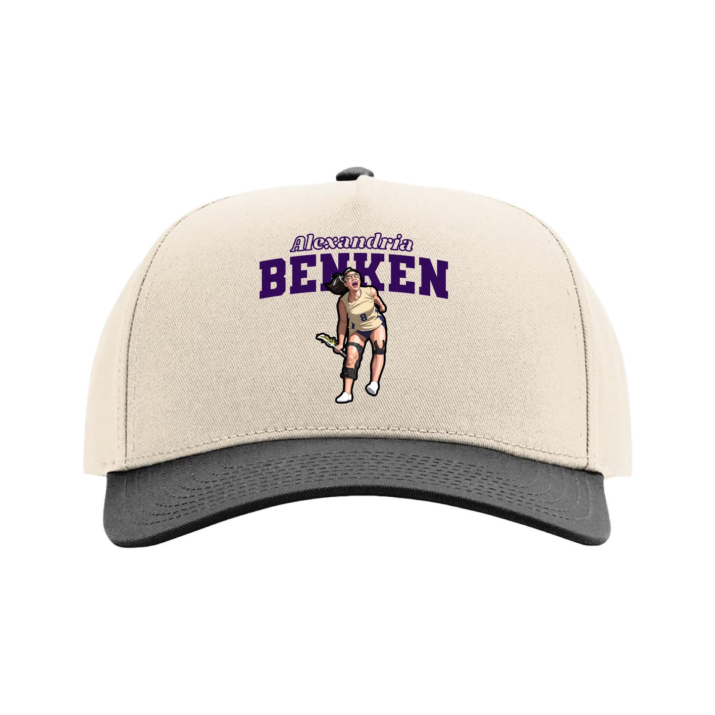 Full Fabric Five-Panel Champ Cap — Name Arch in Cream/Black