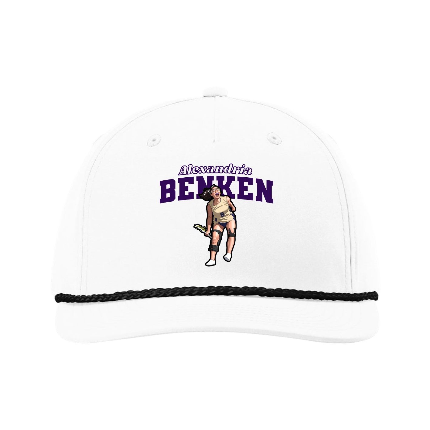 Five-Panel Classic Rope Cap — Name Arch in White