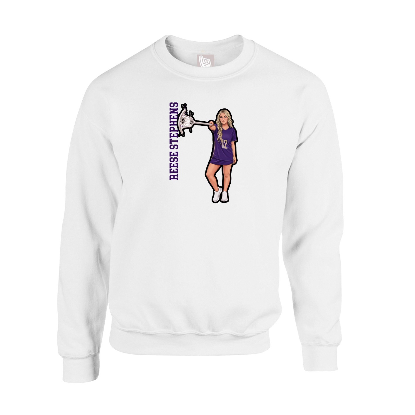 Fleece Crew — Name Vertical in White