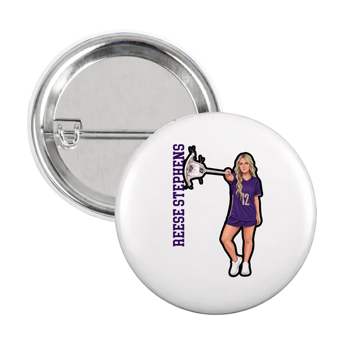 Game Day Button — Name Vertical in White