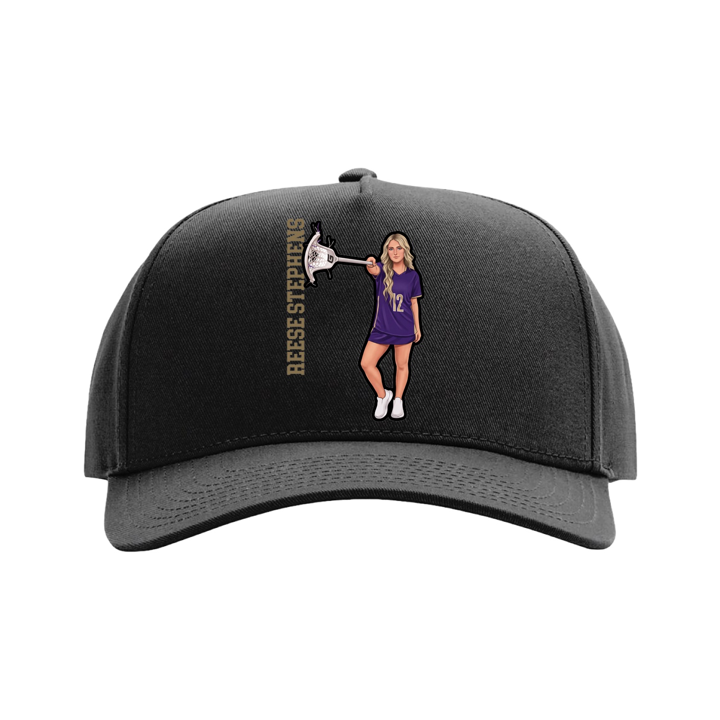 Full Fabric Five-Panel Champ Cap — Name Vertical in Black