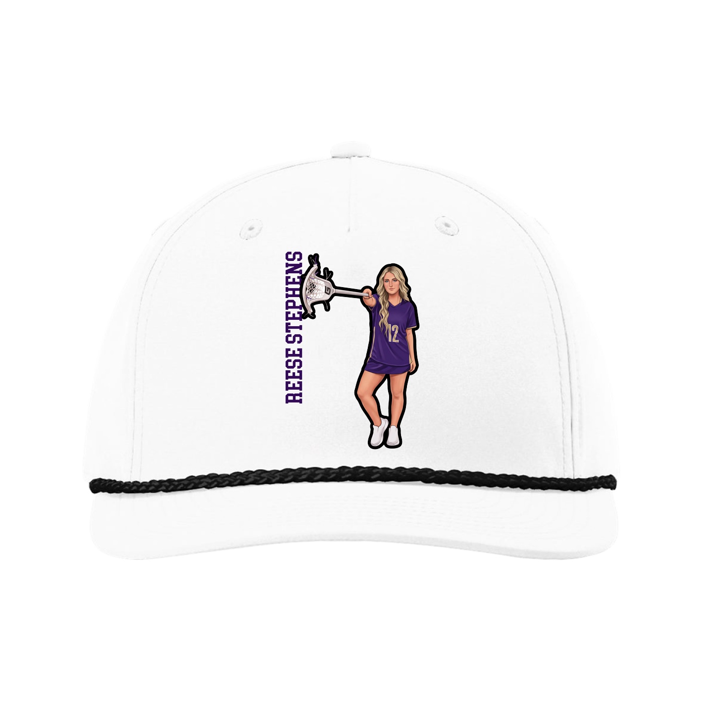 Five-Panel Classic Rope Cap — Name Vertical in White
