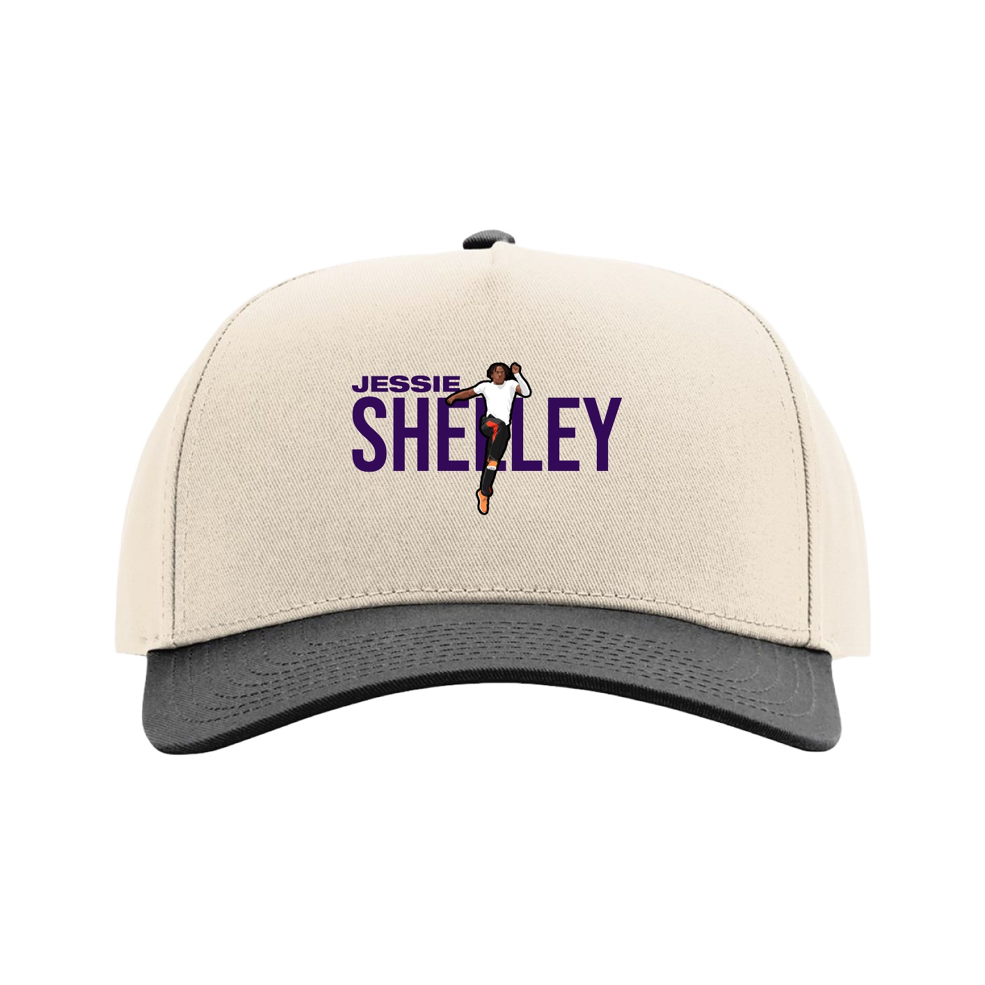 Full Fabric Five-Panel Champ Cap — Player Name in Cream/Black