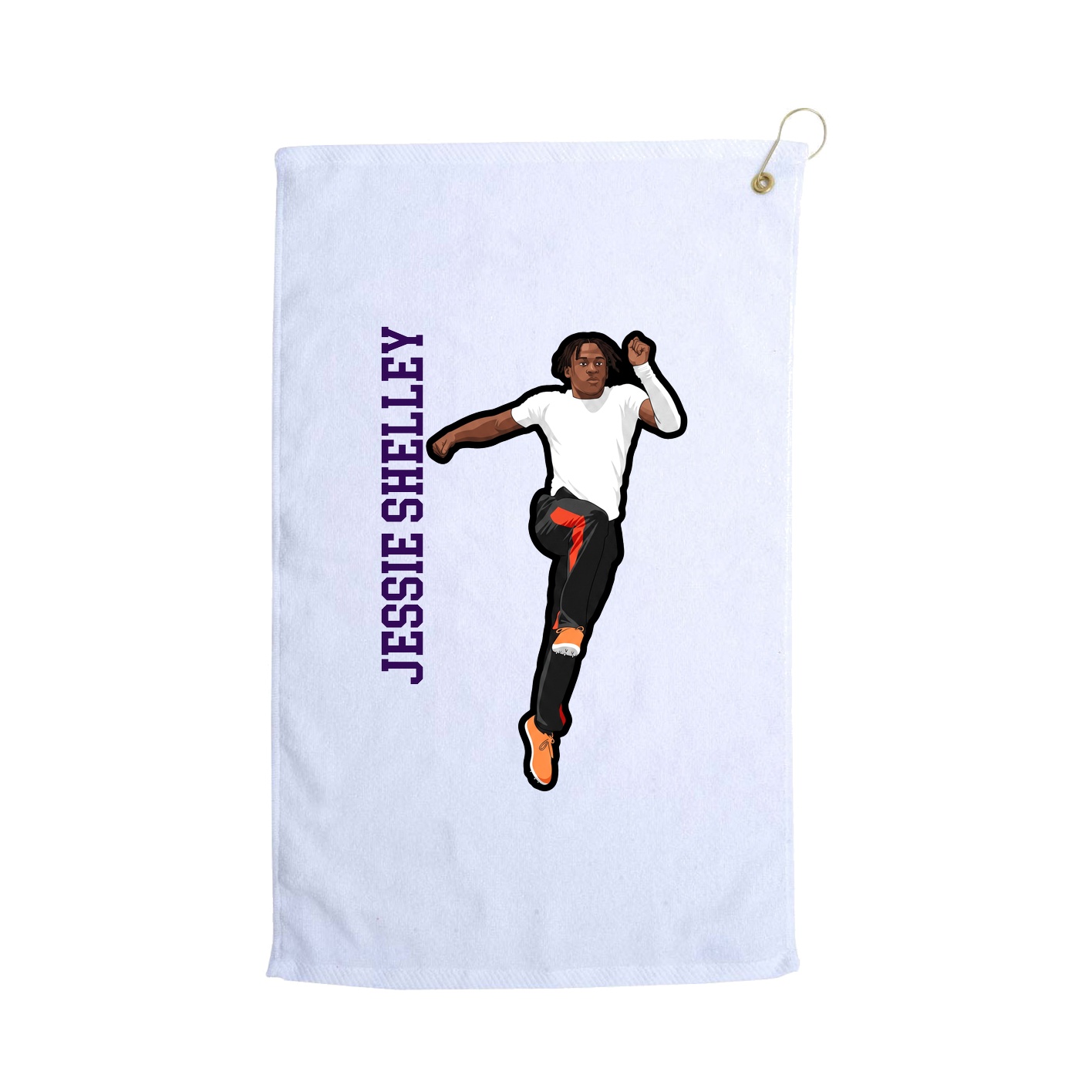 Golf Towel — Name Vertical in White