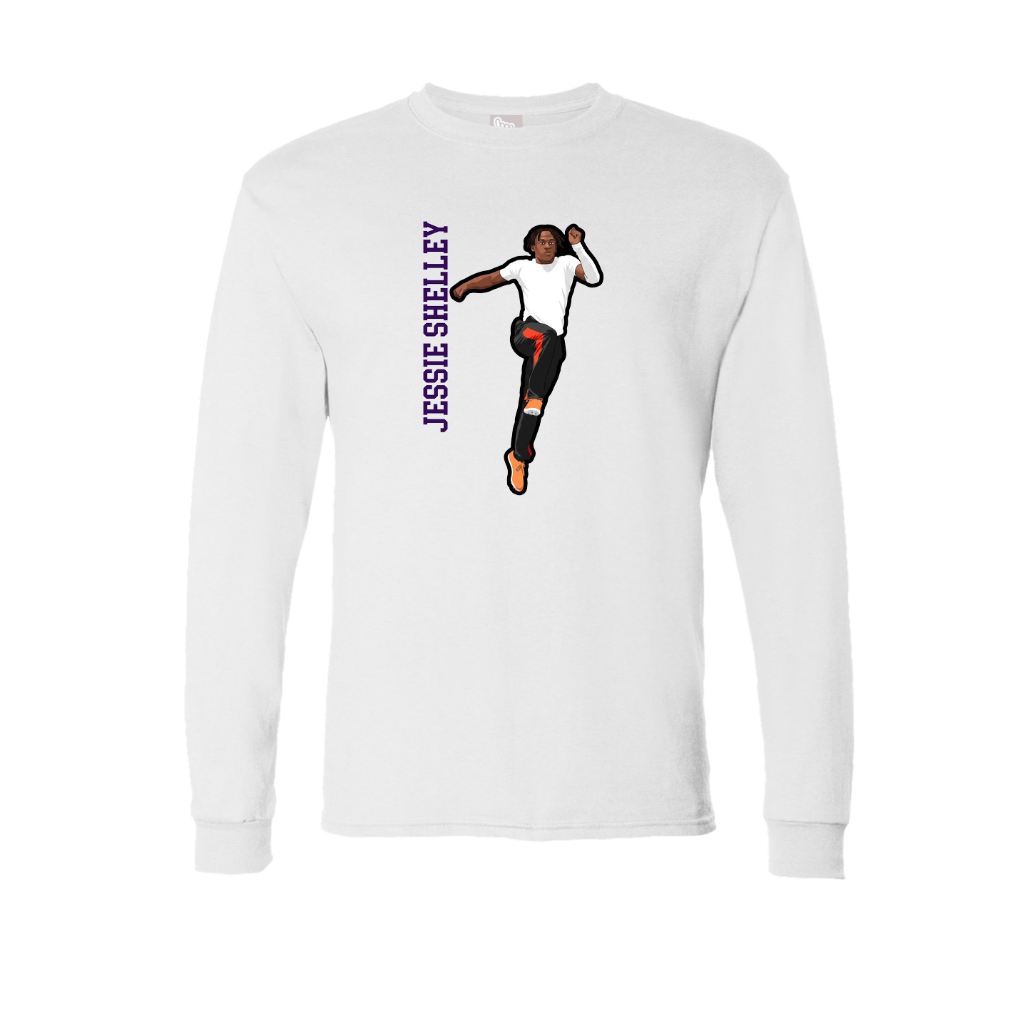 Long Sleeve Tee — Name Vertical in White