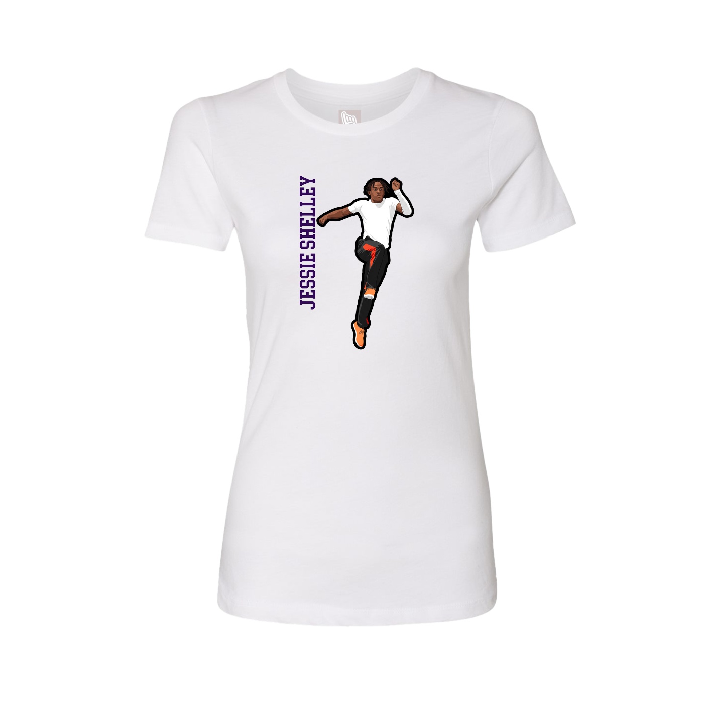 Womens Tee — Name Vertical in White