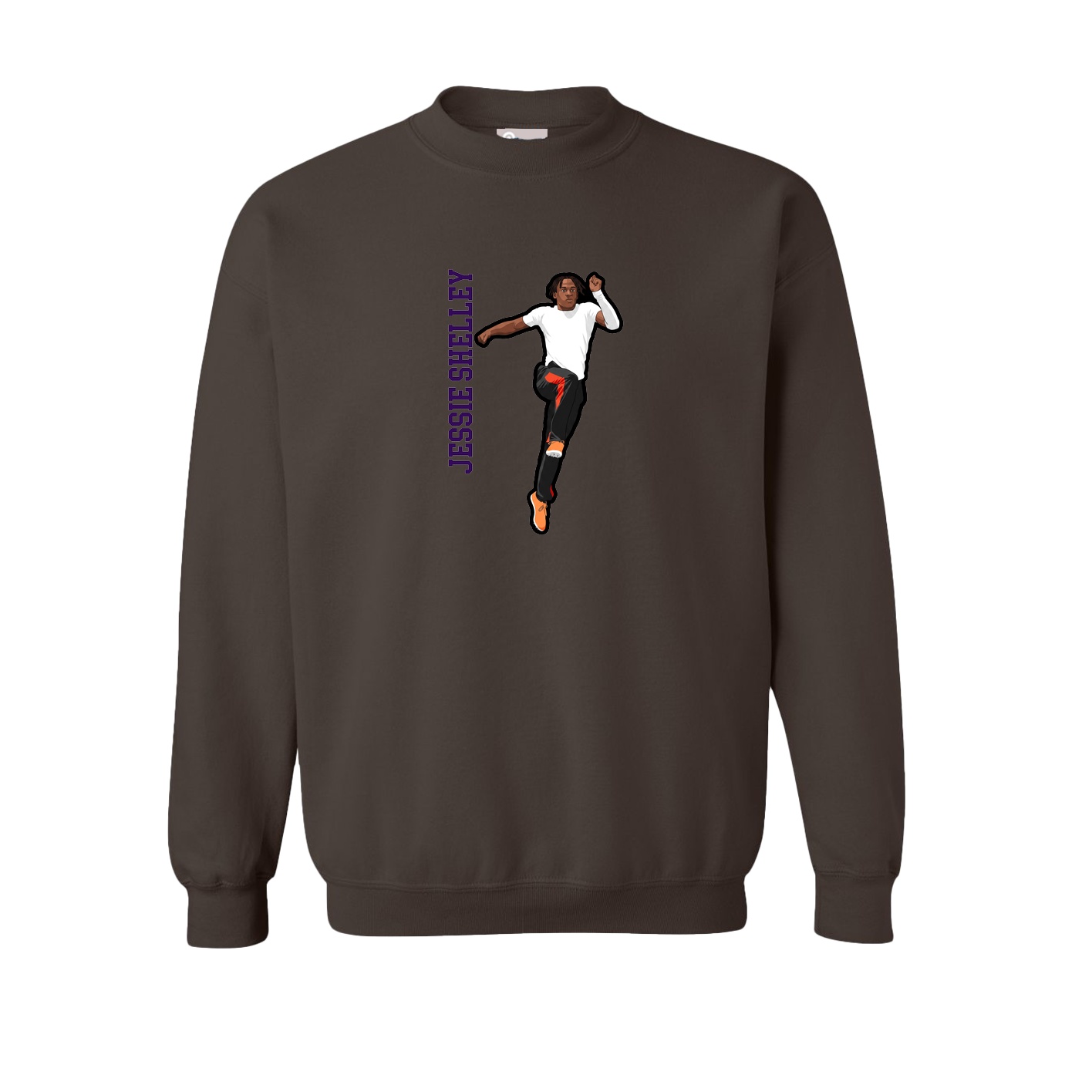 Fleece Crew — Name Vertical in Brown