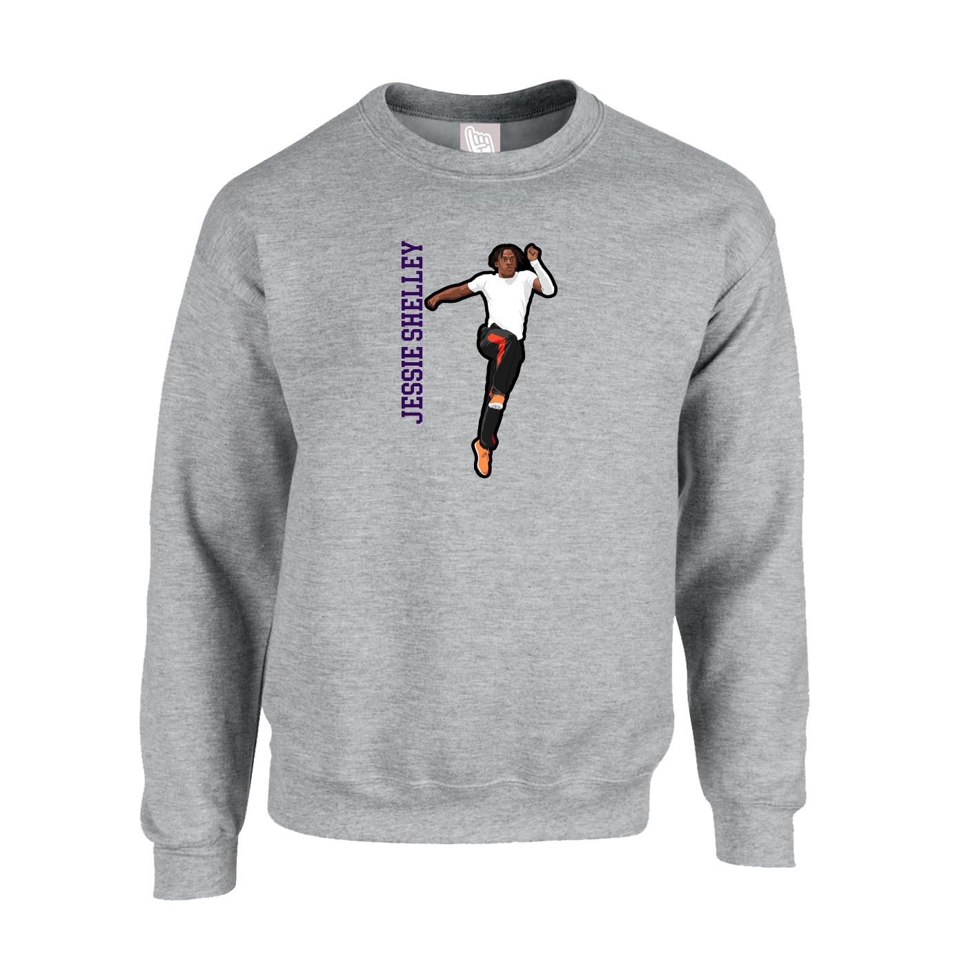 Fleece Crew — Name Vertical in Grey