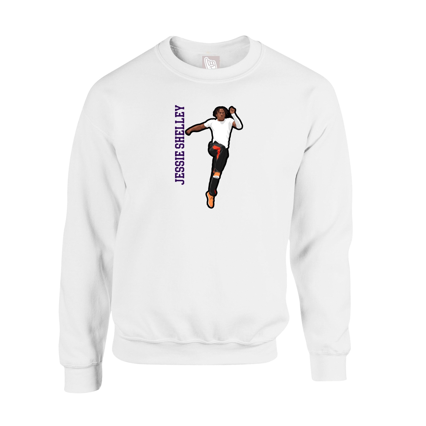 Fleece Crew — Name Vertical in White