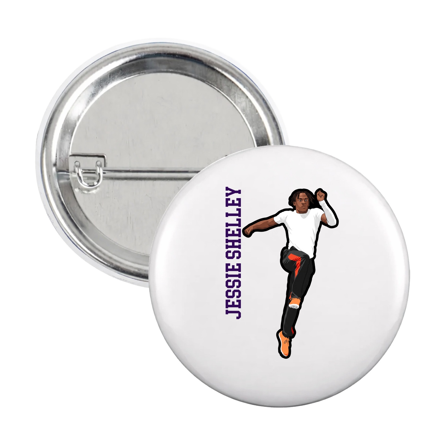 Game Day Button — Name Vertical in White