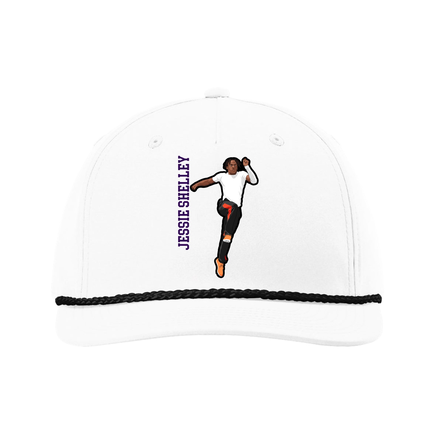 Five-Panel Classic Rope Cap — Name Vertical in White