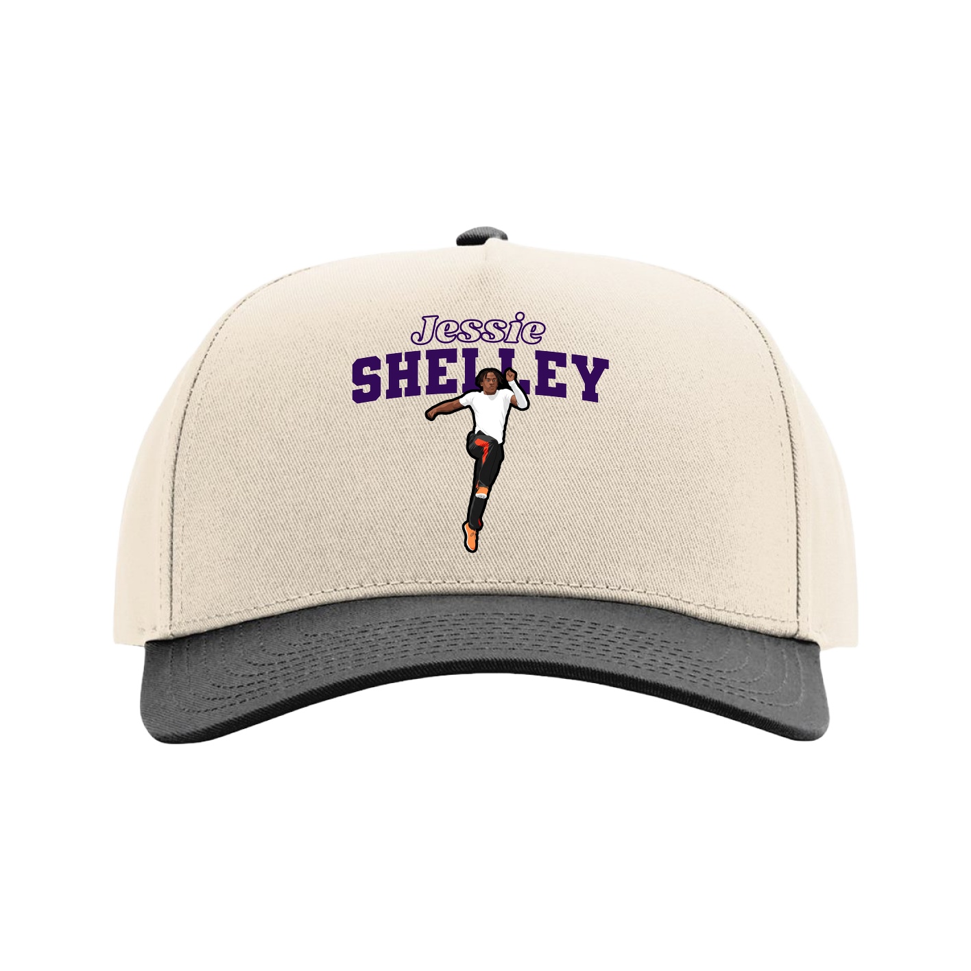 Full Fabric Five-Panel Champ Cap — Name Arch in Cream/Black