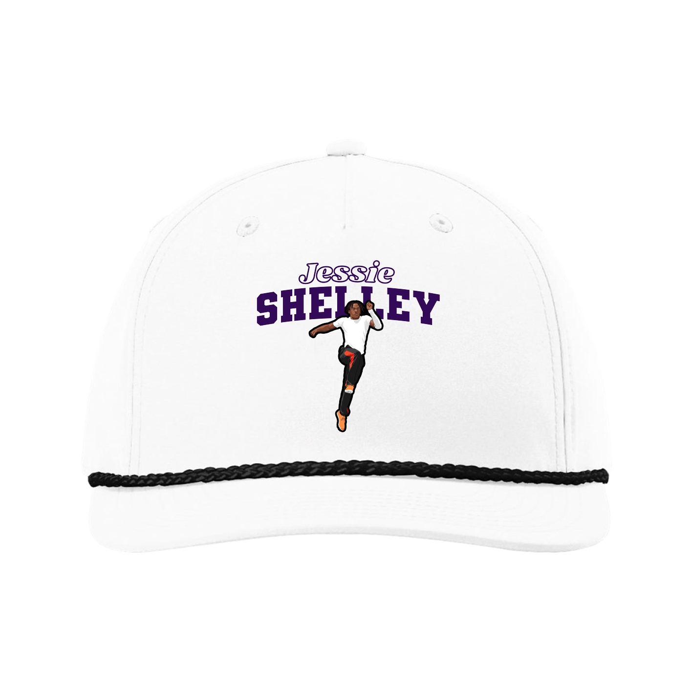 Five-Panel Classic Rope Cap — Name Arch in White