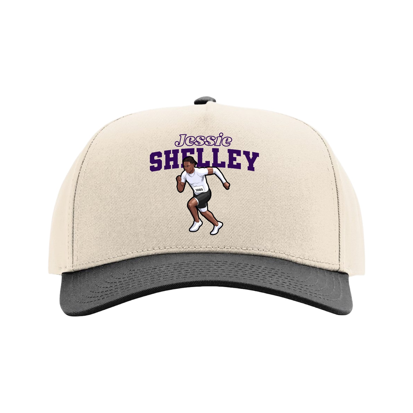 Full Fabric Five-Panel Champ Cap — Name Arch in Cream/Black