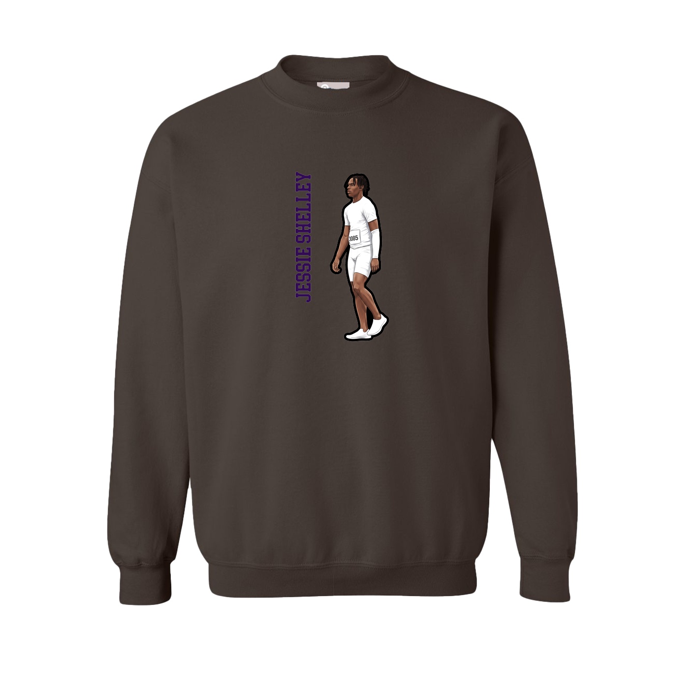 Fleece Crew — Name Vertical in Brown