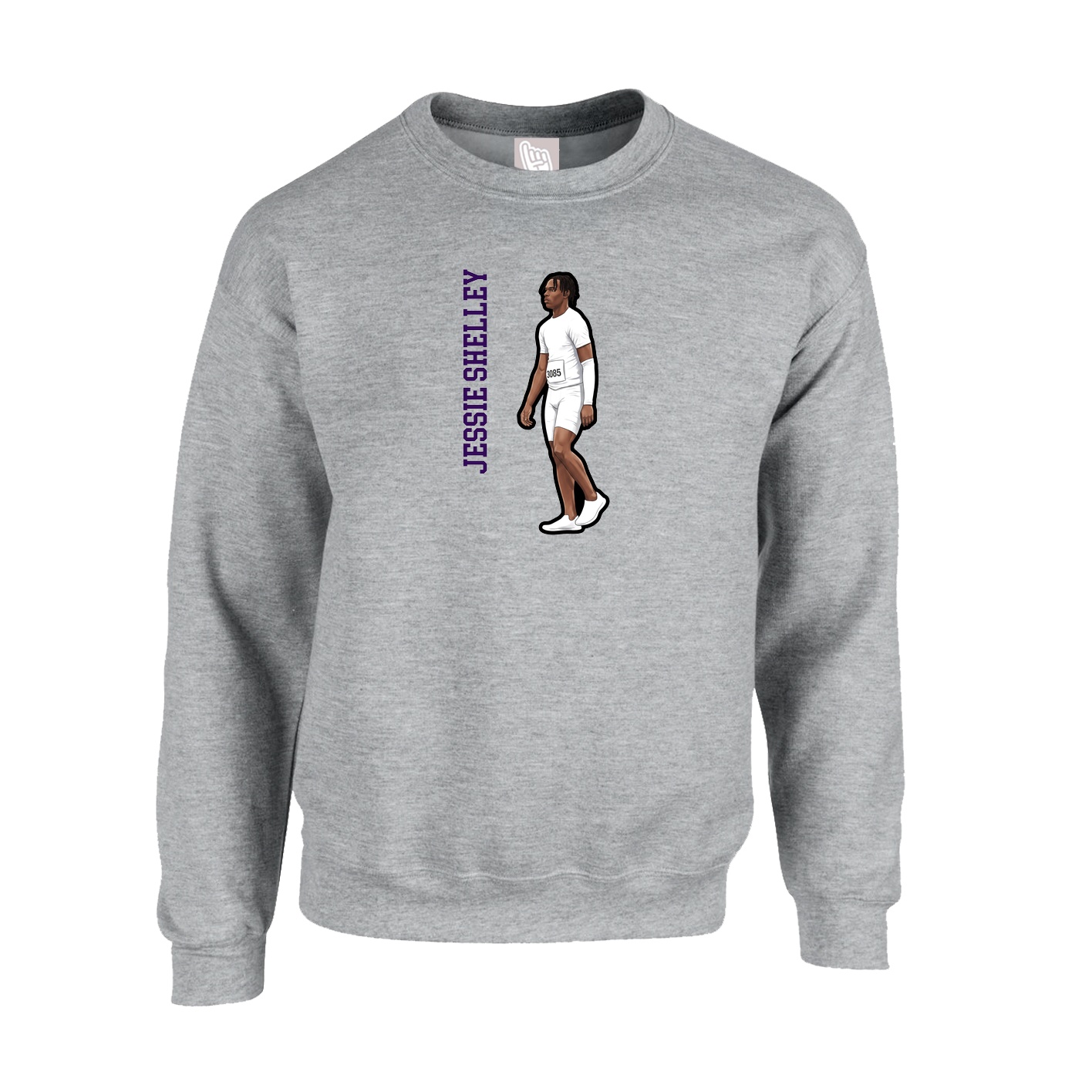 Fleece Crew — Name Vertical in Grey