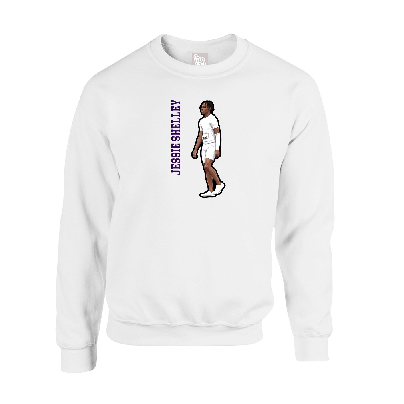 Fleece Crew — Name Vertical in White